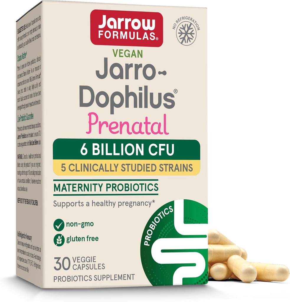 Probióticos prenatales Jarrow Fórmulas® Jarro-Dophilus® para Mujeres, 6 millones de UF, soporta un embarazo saludable, 30 cápsulas vegetarianas, 30 días de suministro