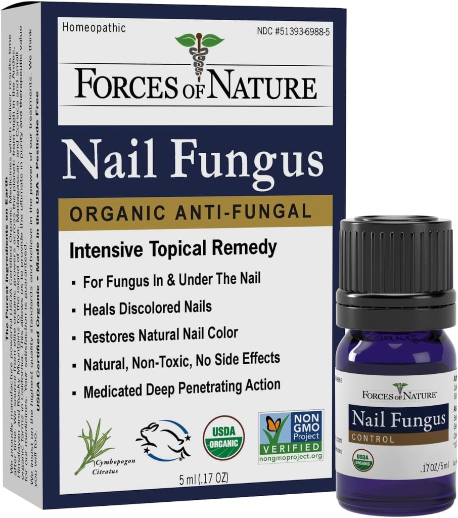 Fuerzas de la Naturaleza Toenail Tratamiento de hongos de uñas, Restos antifúngicos orgánicos Apariencia de uñas y uñas, Medicina homeopática para uñas agrietadas, secas, dañadas " decoloradas, 0.17 FL OZ
