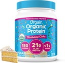 Orgain Orgain Pólvora de proteínas orgánicas, Pastel de cumpleaños - 21g Proteína de base vegetal, fibra prebiótica de 7g, carbohidratos de baja red, sin ingredientes de lactosa, sin azúcar añadido, no fumador, para Shakes " Smoothies, 1,02 lb