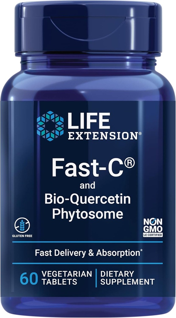 Ampliación de vida Fast-C® y Bio-Quercetin®, Entrega rápida y Absorción, Vitamina C, Fenugreek, Apoyo Inmunitario, Magnesio, Libre de gluten, No GMO, Vegetariano, 60 Tabletas