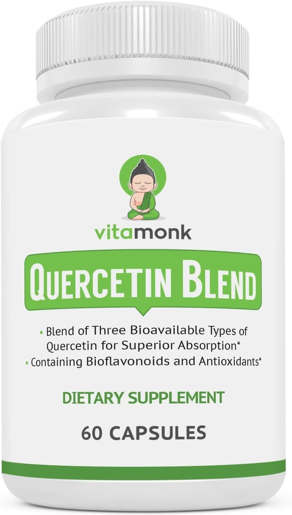Complejo de Quercetina VitaMonk - 3 Formas Bioactivas de Quercetina - Isoquercetina, Dihidrato de Quercetina y Fitooma Quercetina - para Absorción Superior - Quercetina 500mg cápsulas - Quercetina con bromelaina