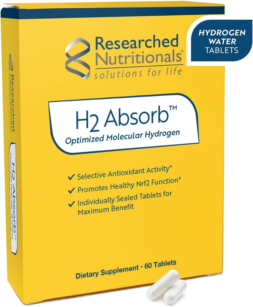 Nutricionales investigados H2 Absorb Tablas de Hidrógeno Molecular - Suplemento Antioxidante Hidrogenado Instanto - Bebida Rejuvenecedora para promover el envejecimiento energético y saludable (60 Tabletas)
