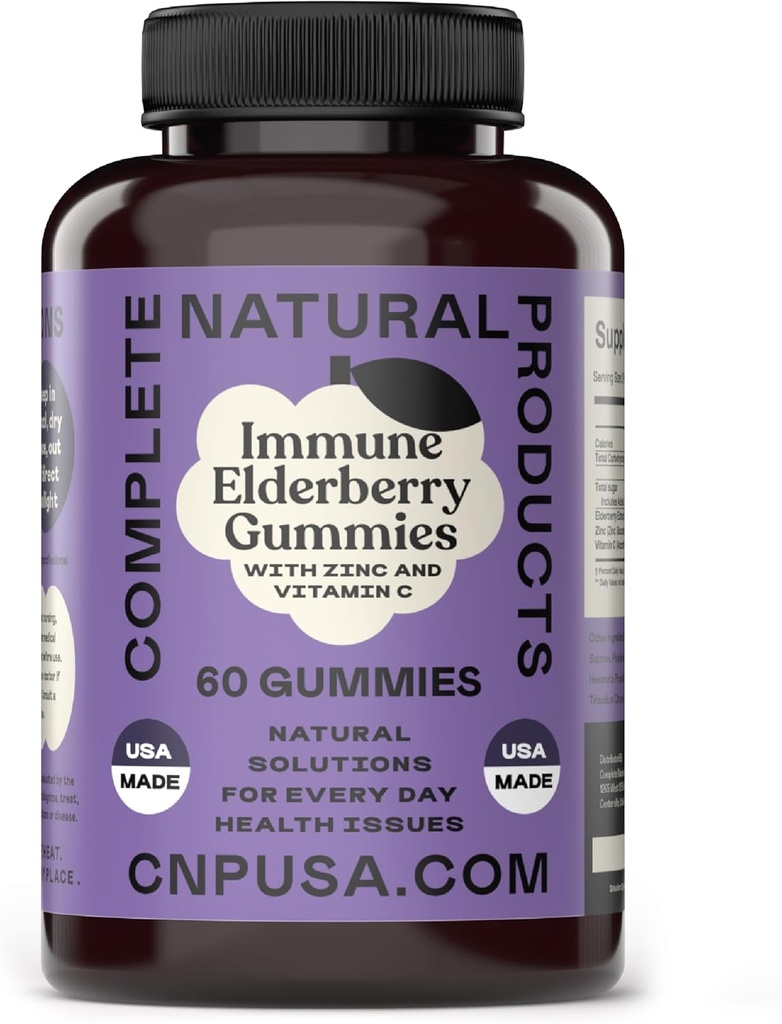 Gummies de Elderberry - 60 Cuenta Natural con zinc, vitamina C, " Elderberry (Sambucas)