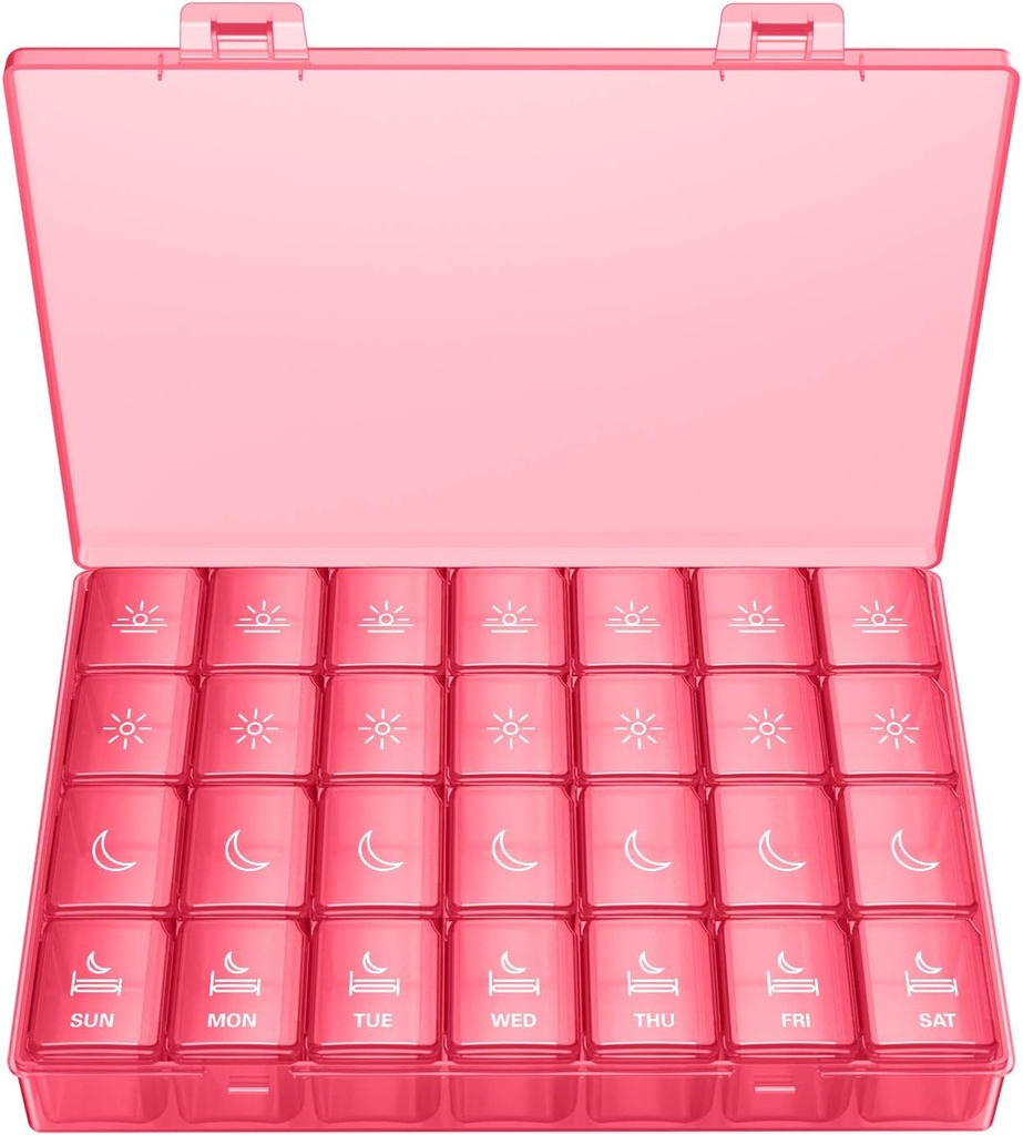 XL Pill Organizer 4 veces al día, BUG HULL Extra Large Weekly Pill Box Case, 7 Day Vitamin Container Daily Pill Holder for Cod-Liver Oil, Vitaminas, Suplementos
