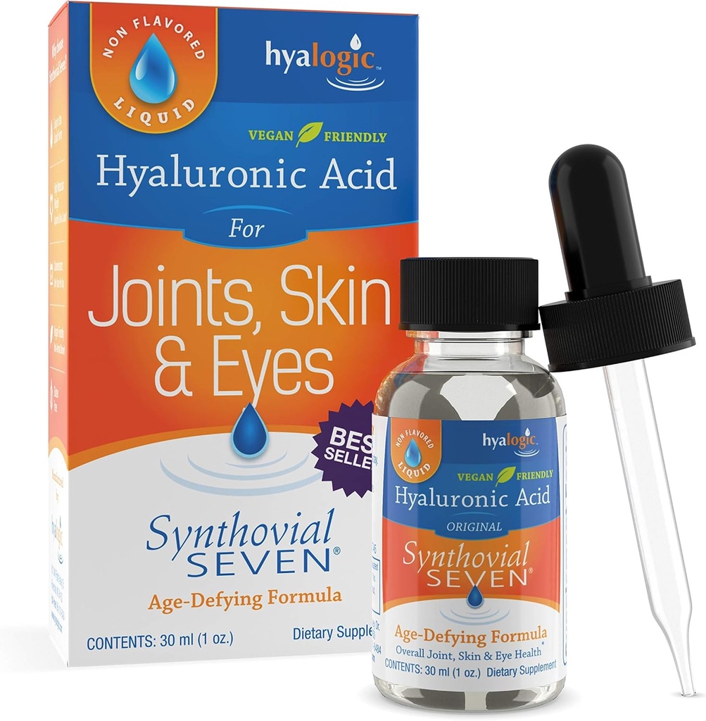 Hyalogic Synthovial Seven - Oral Hyaluronic Acid Suplemento 1oz - Liquid HA Soporta Skin, Eye y Lip Hydration - Vegan, Gluten Free 1 Ounce