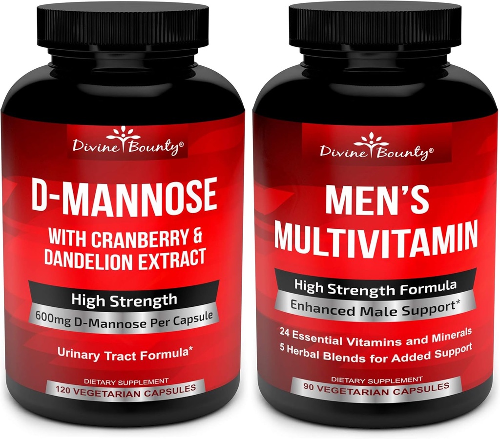 Divino Bounty D-Mannose Capsules &amp; Hombres Multivitamin Bundle
