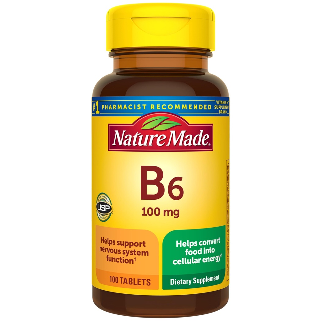 Vitamina B6 100 mg Tabletas, 100 Cuenta para la Salud Metabólica