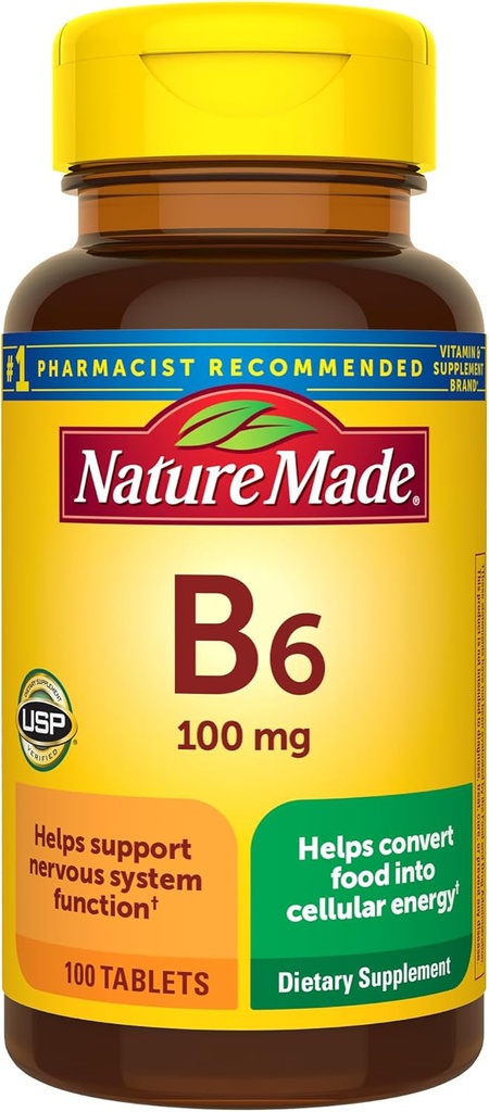 Vitamina B6 100 mg Tabletas, 100 Cuenta para la Salud Metabólica