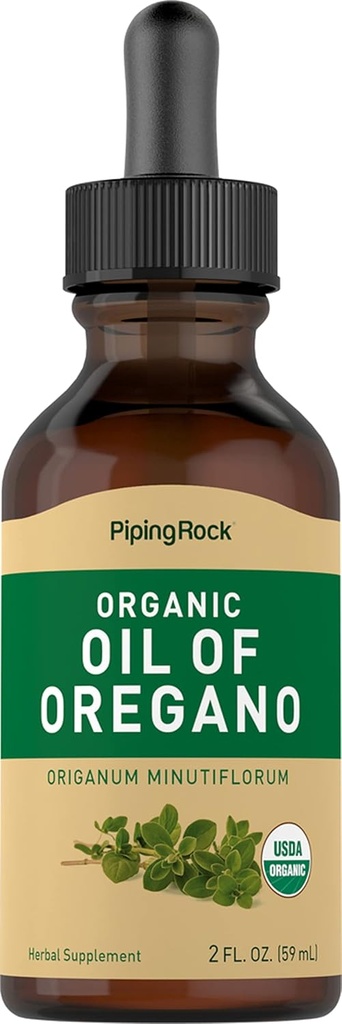 Piping Rock Oil of Oregano Organic Liquid Drops TENIDO 2 fl oz TENIDO CON Aceite de Oliva Virgen Extra.