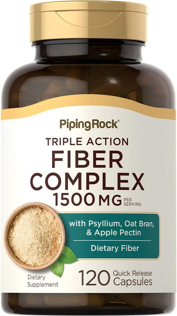 Piping Rock Fiber Complex Suplemento Silencio 1500mg Silencio 120 Capsules ← Triple Action Pills Silencio with Psyllium, Oat Bran, and Apple Pectin ← Non-GMO, Gluten Free
