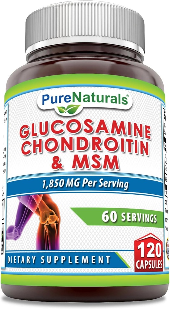 Pure Naturals Glucosamine Chondroitin &amp; MSM Supplement TEN 1850 Mg per Serving Silencio 120 Capsules ← Non-GMO TEN Gluten-Free TEN Made in USA