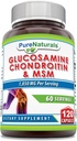 Pure Naturals Glucosamine Chondroitin &amp; MSM Supplement TEN 1850 Mg per Serving Silencio 120 Capsules ← Non-GMO TEN Gluten-Free TEN Made in USA