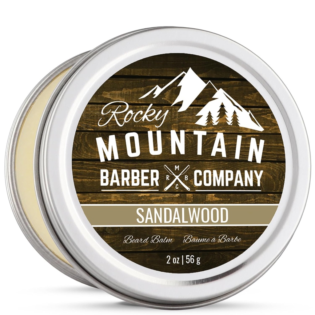 Beard Balm – Sandalwood Blend - Rocky Mountain Barber – con Nutrient Rich Bees Wax, Jojoba, Shea Butter, Coconut Oil – Contiene Real Sandalwood Essential Oil