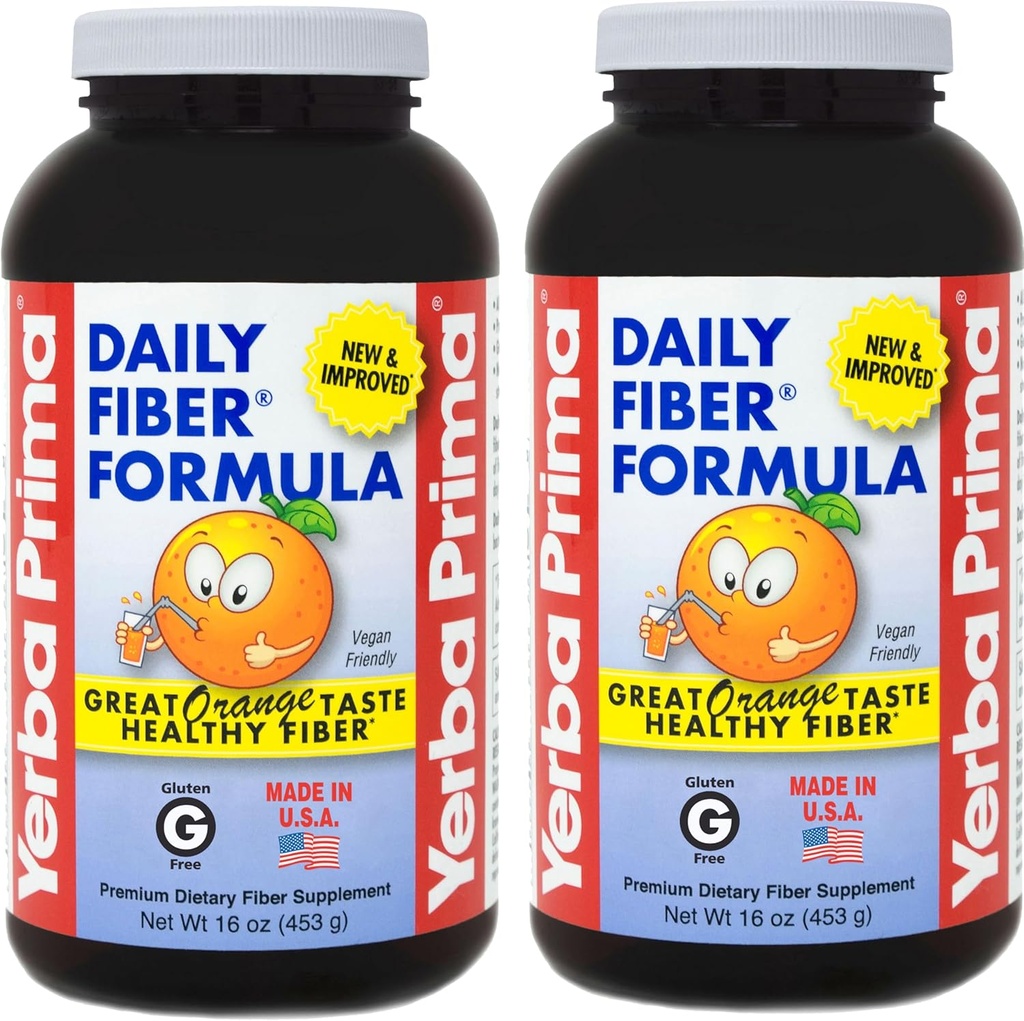 Yerba Prima Daily Fiber Fórmula 16 oz (Pack of 2) - Premium Dietary Fiber Supplement, Non-GMO, Gluten Free, Made in The USA, Orange Flavor