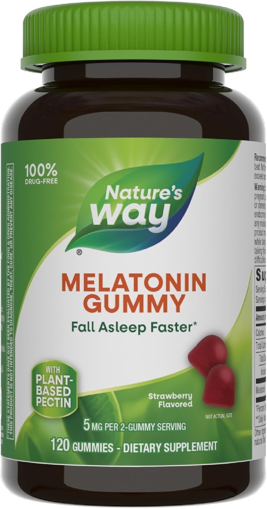 Camino de la Naturaleza Mangas de Melatonina de Adulto, Soporta el descanso*, Fall Asleep Faster*, Strawberry Flavored, 5 mg Melatonin Gummies per 2-Gummy Serving, 120 Conde