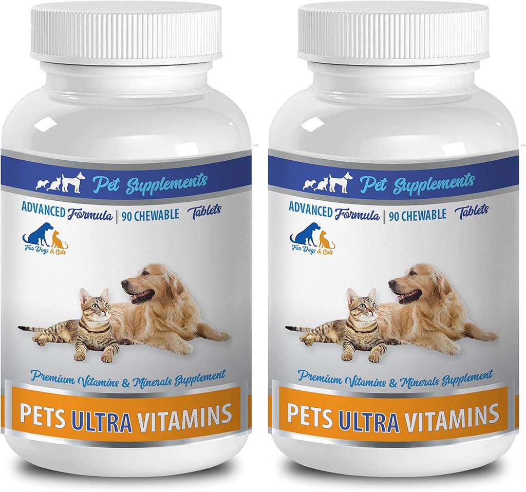 gato Vitaminas y Suplementos Fur - Ultra Vitaminas para Mascotas - Perros y Gatos - Potente Minerales - gato Calcio - 2 Botella (180 Chews)