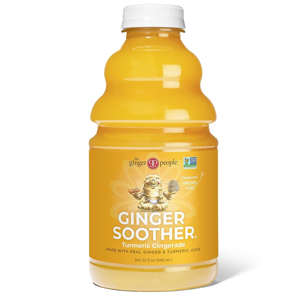The Ginger People -Ginger Soother Turmeric Gingerade – Soothing Comfort, Real Turmeric y Ginger Juice, Endulzado sólo con miel, Ingredientes simples, Disfrute caliente o frío - 32 Oz (Pack de 1)