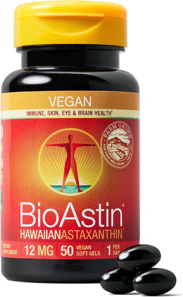 Nutrex Hawaii Vegan BioAstin Hawaiian Astaxanthin - 12mg, 50 Softgels - Farm-Direct Premium Antioxidant Supplement to Support Eye, Skin, Joint & Immune System Health - Vegan, Non-GMO &amp; Gluten-Free