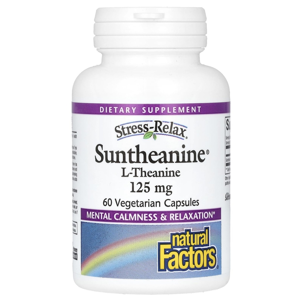 Natural Factors Stress-Relax Suntheanine L-Theanine 125 mg, Non-Drowsy Stress Support for Mental Calmness and Relaxation, 60 Capsules