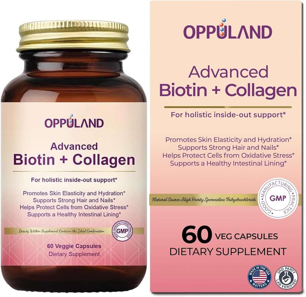 Biotina y colágeno Suplementos-Biotina 5000 mcg + Collagen para Mujeres-Apoyos Cabello fuerte, uñas y piel sana-60 cápsulas vegetales
