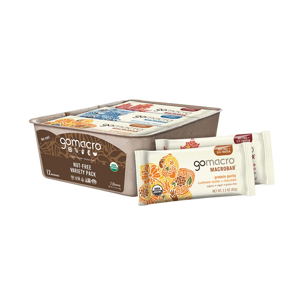 GoMacro MacroBar Bares de Proteína Ecológica Vegan, Nut Pack Variedad Libre, 2.3 Oz, 12 Conde