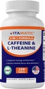 Vitamatic L-Theanine 200mg con Caffeine 100mg – 120 Tabletas Vegetarianas Suplemento Nootropic para Energía enfocada " Claridad mental