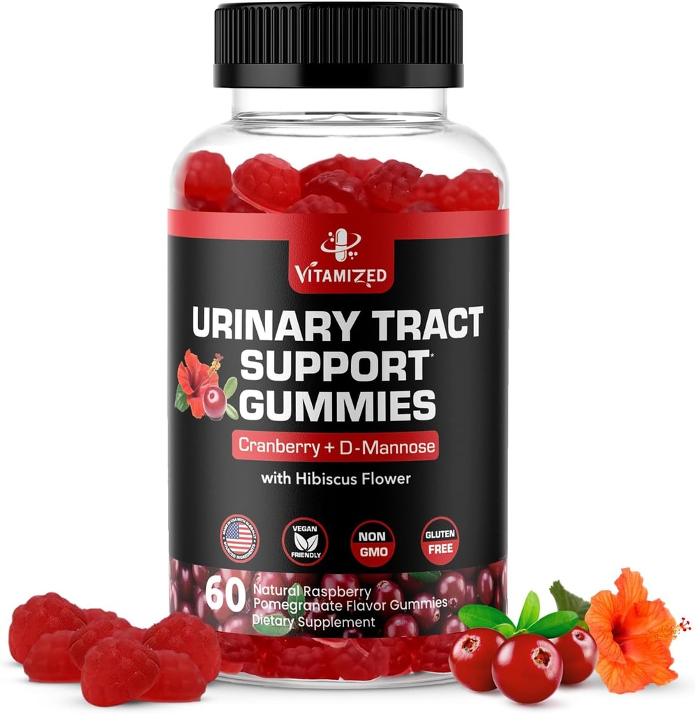 Potent Cranberry Gummies 1500mg con D Mannose - Urinary Tract Health for Women ' Hombre, Urinary Flush &amp; Bladder Fast-Acting Support Suplementos con Hibiscus Powder, 60 Condes