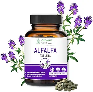 Alfalfa Medicago Sativa Tabletas, 60 Tabletas, Mejora los movimientos respiratorios de salud y bolos, Boosts Immune System,Organic and Natural TEN Superfood Supplement TEN Vegan