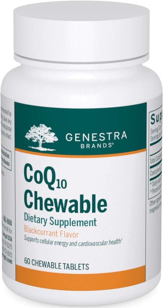 Genestra Brands CoQ10 Chewable ← Coenzyme Q10 Suplemento tención 60 Chewable Tablets ← Natural Blackcurrant Flavor