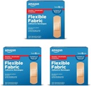 Cuidado básico Bandas adhesivas de tejido flexible, primeros suministros de ayuda y cuidado de heridas, tamaño todo-uno, 100 cuenta (Pack of 3)