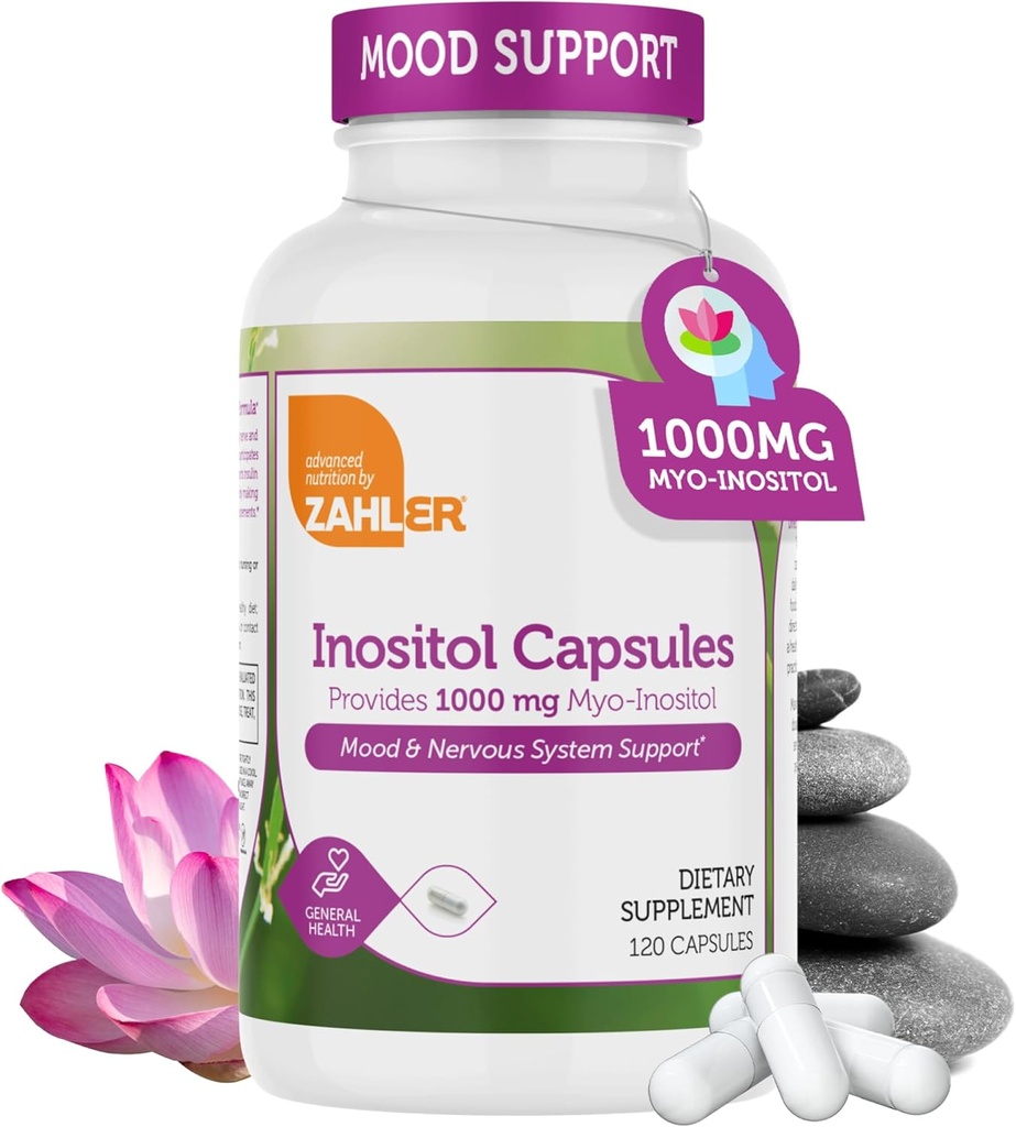 Zahler Inositol Suplemento Capsules 1000mg - Mood &amp; Nervous System Support Suplementos para Mujeres - Equilibrio hormonal " Función Ovárica saludable - Kosher, Gluten Free, Dairy Free - 120 Conde