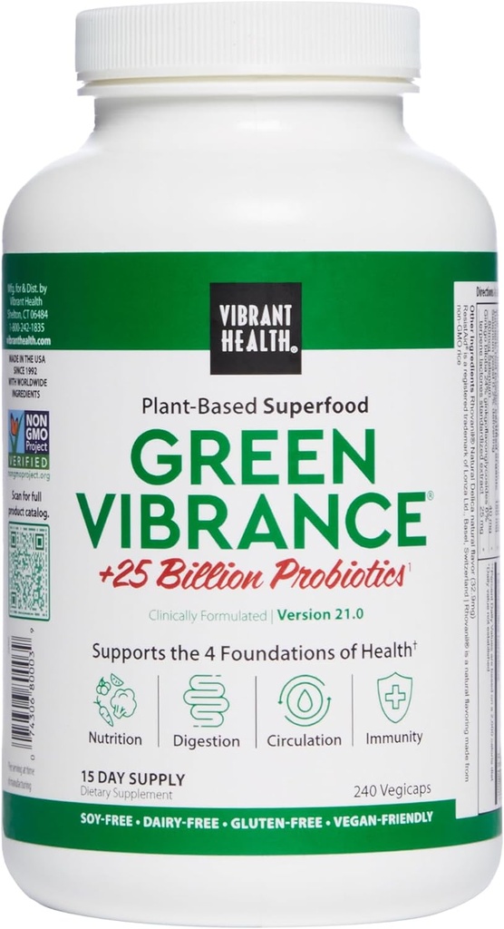 Vibrant Health, Green Vibrance, Vegan Superfood Pills, 240 Cuenta (Pack of 1)