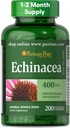 Pride de Puritan Premium Echinacea Natural Whole Herb Suplemento a base de 400 mg, Suplemento dietético para la salud, Apoyo al sistema inmunológico, 200 cápsulas de liberación rápida