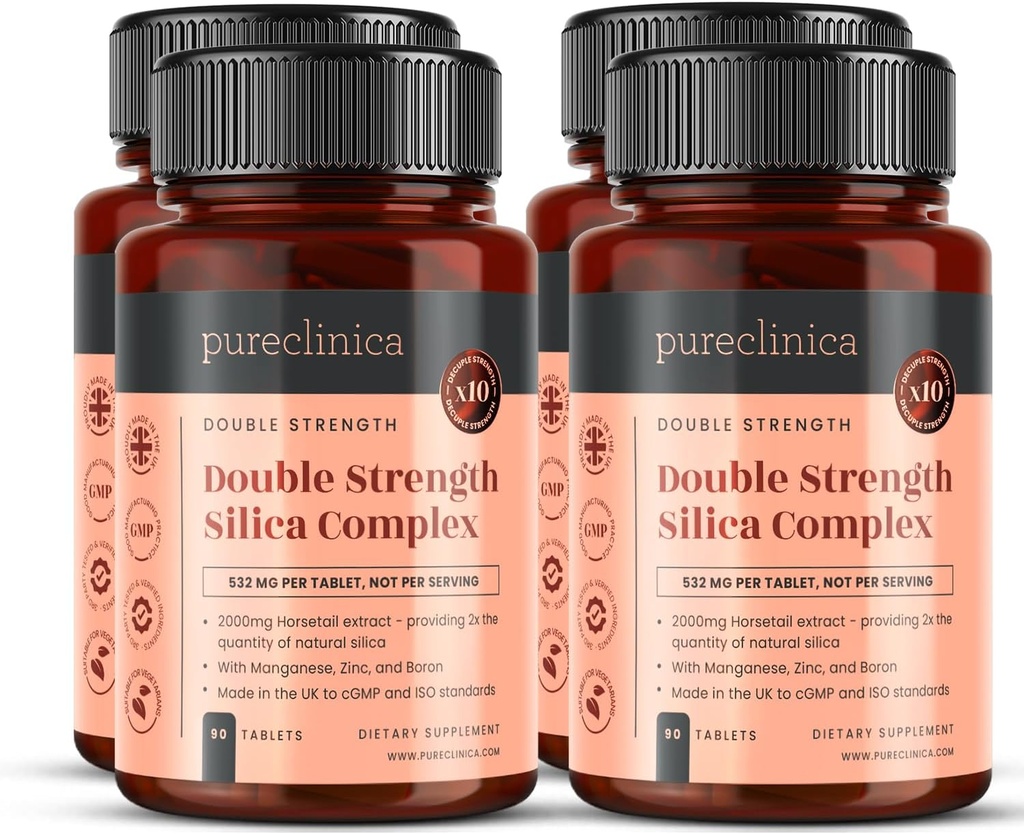 Complejo Silica de doble fuerza – 12 meses de suministro! (Extracto de caballo de 2000mg x 360 Tabletas(4 botellas de 90))