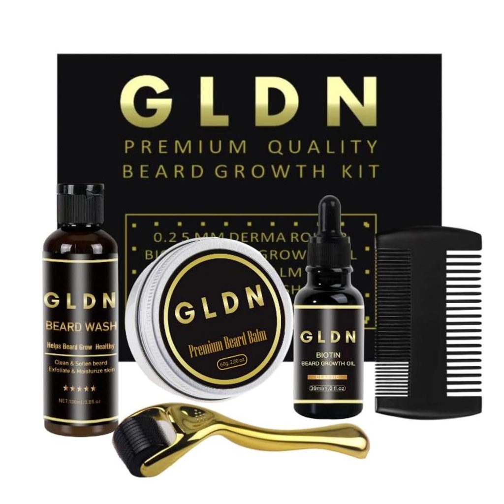 GLDN Beard Kit ¦ Incluye Beard Oil, Beard Serum, Beard Comb " Beard Derma Roller