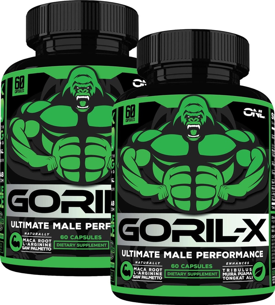 Testosterone Booster Suplemento para Hombres - Goril X Workout Male Enhancing Pills 1000mg - Aumento de tamaño, fuerza &amp; energía - con Horny Goat Weed, Tongkat Ali & Tribulus Terrestris - 60 cápsulas (2pk)