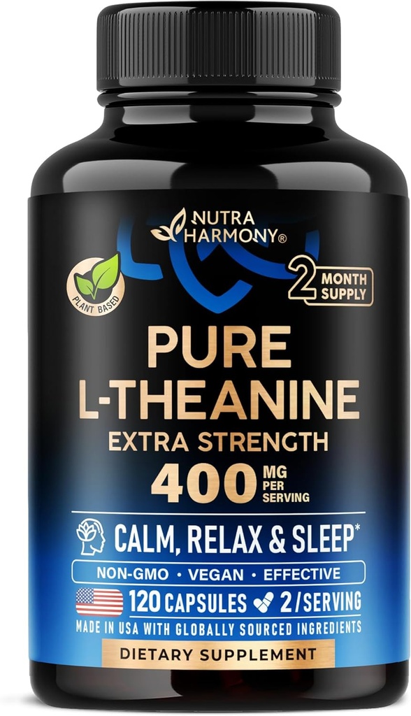 L Theanine 400 mg  L-Theanine Stress Relief ← Extra Strength Supplement Silencio Made in USA ← Relajación, Apoyo al sueño y la calma Silencio para Hombres " Las mujeres permanecen bajo la base de plantas, no transgénicos " libre de gluten " 120
