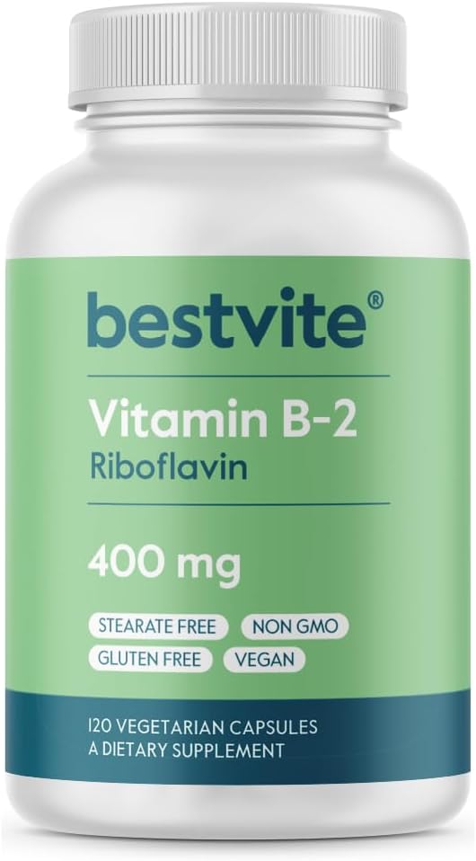 BestVITE Vitamina B-2 (Riboflavin) 400mg (120 cápsulas vegetarianas) - No Stearates - Vegan - No GMO - Gluten Gratis