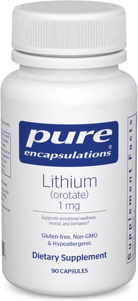 Pure Encapsulations Lithium (Orotate) 1 mg TENIDO Apoyo para la calma y el comportamiento