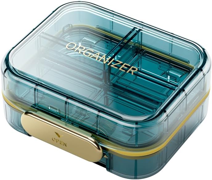 1 Pack Organizador de Píldora de Píldora, 7 Compartimientos Caja de Píldora, Caja de Píldora Portable Diario para Tener Vitaminas, 3 pulgadas Contenedor de Píldora para Organizador de Medicina de Pícaros