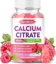 Calcium Citrate Gummies 1000mg w/Vitamin D3, High Absorption Suplemento Calcium para Hombres Mujer, Plus Magnesium, Potasio, Zinc para Muscle &amp; Immune, Sugar-Free, Raspberry Flavor, 60 Conde