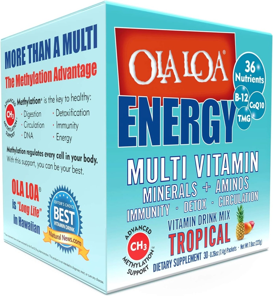 Ola Loa Energy Tropical Multi Vitamin Drink Mix - Amino Energy Powder, Gluten Free, Detox, Dairy Free, Caffeine Free - Bebe tus vitaminas para los Rigors de la vida diaria - 30 Packets (8.25oz)