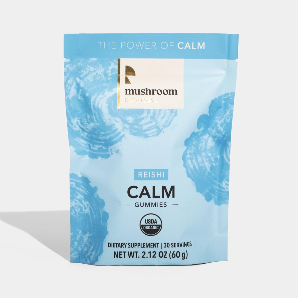 Renacimiento de setas, orgánico, Reishi Calm Gummies, 2.12 onzas, No GMO, Vegan, Gluten Gratis, Keto, Dairy Free