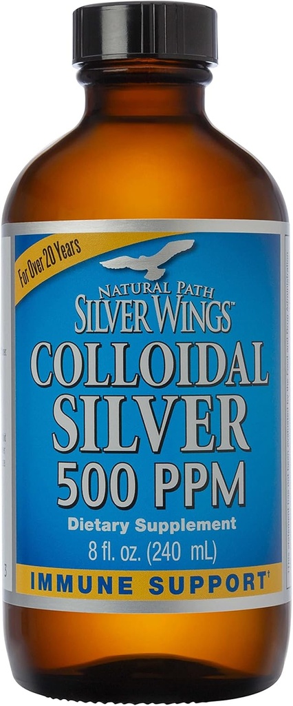 Natural Path Alas de Plata Colloidal Plata 500ppm (2,500mcg) Immune Support Suplemento 8 fl. oz.