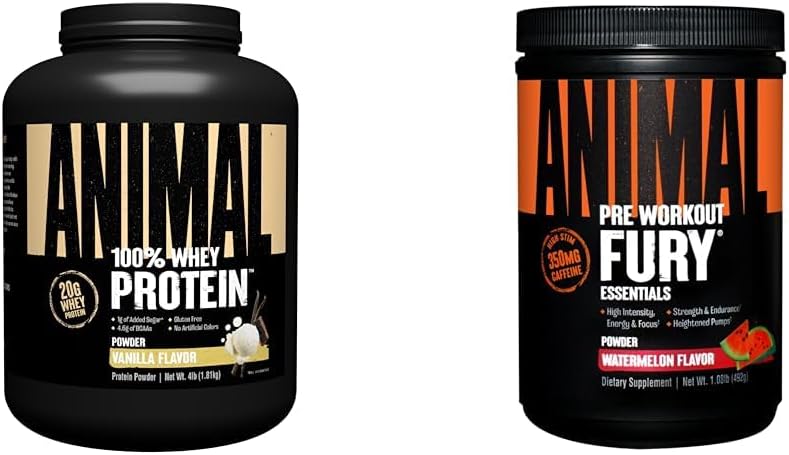 Animal 100% Whey Protein Powder Vanilla 4lb Bundle Fury Pre Workout Powder Suplemento Watermelon 16.96oz