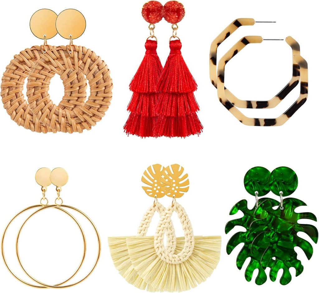 Ponpon 6-18 Parejas Pendientes para Mujer, Pendientes de Verano Ligero Pendientes de Estrecho Moda Declaración geométrica Pendientes de gota de hule para Mujer