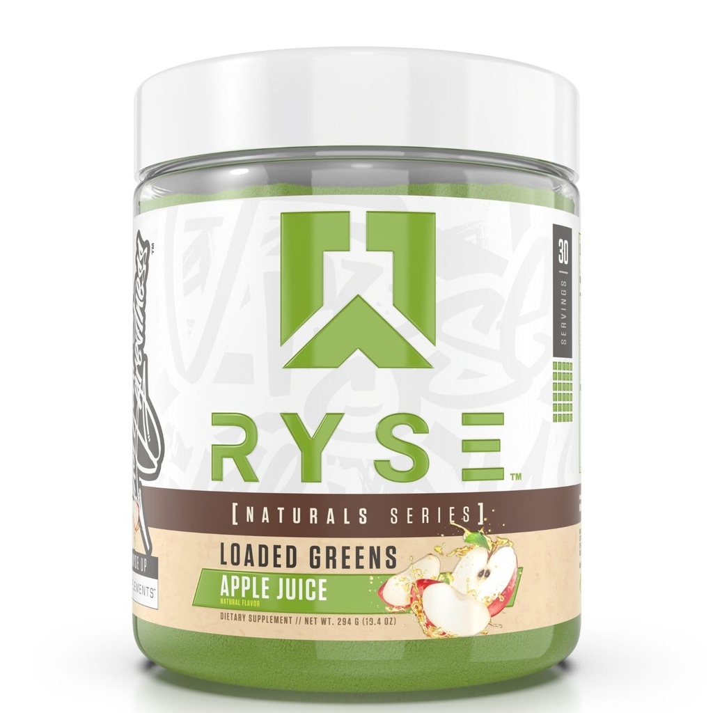RYSE Verdes cargados Superfood Powder - Apple Juice - Daily Supplement with Greens Balance, BettaBerries & Sukre Fiber - Supports Digestion, Immunity & Energy - Sin Sweeteners artificiales - 30 Servings