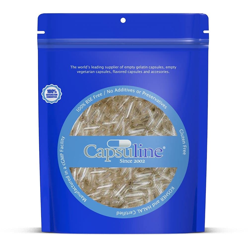 Capsuline Size 00 - Clear Empty Gelatin Capsules - Empty Gel Pill Capsules - DIY Pure Bovine Pill Capsule Filling - Empty Caps - Kosher, Gluten Free, Halal and Non-GMO (500 Count, Clear)