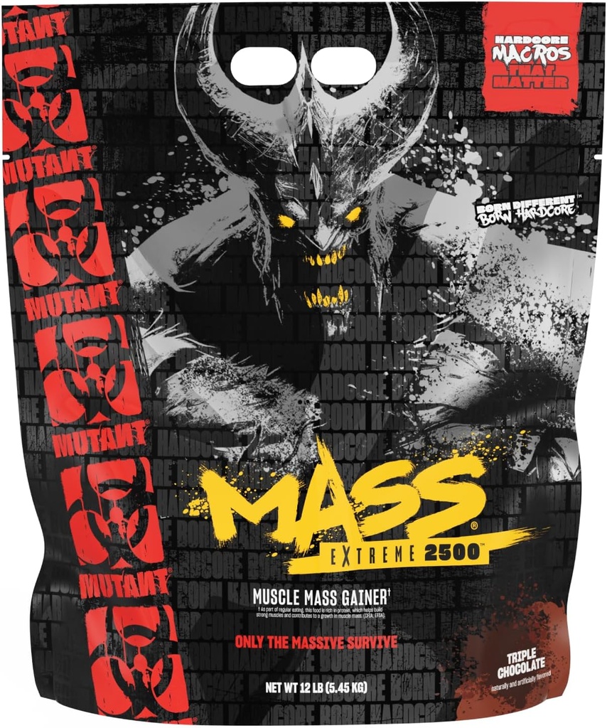 Mutant Mass Extreme Gainer – Whey Protein Powder – Build Muscle Size and Strength – High Density Clean Calories (Triple Chocolate, 12 libras)