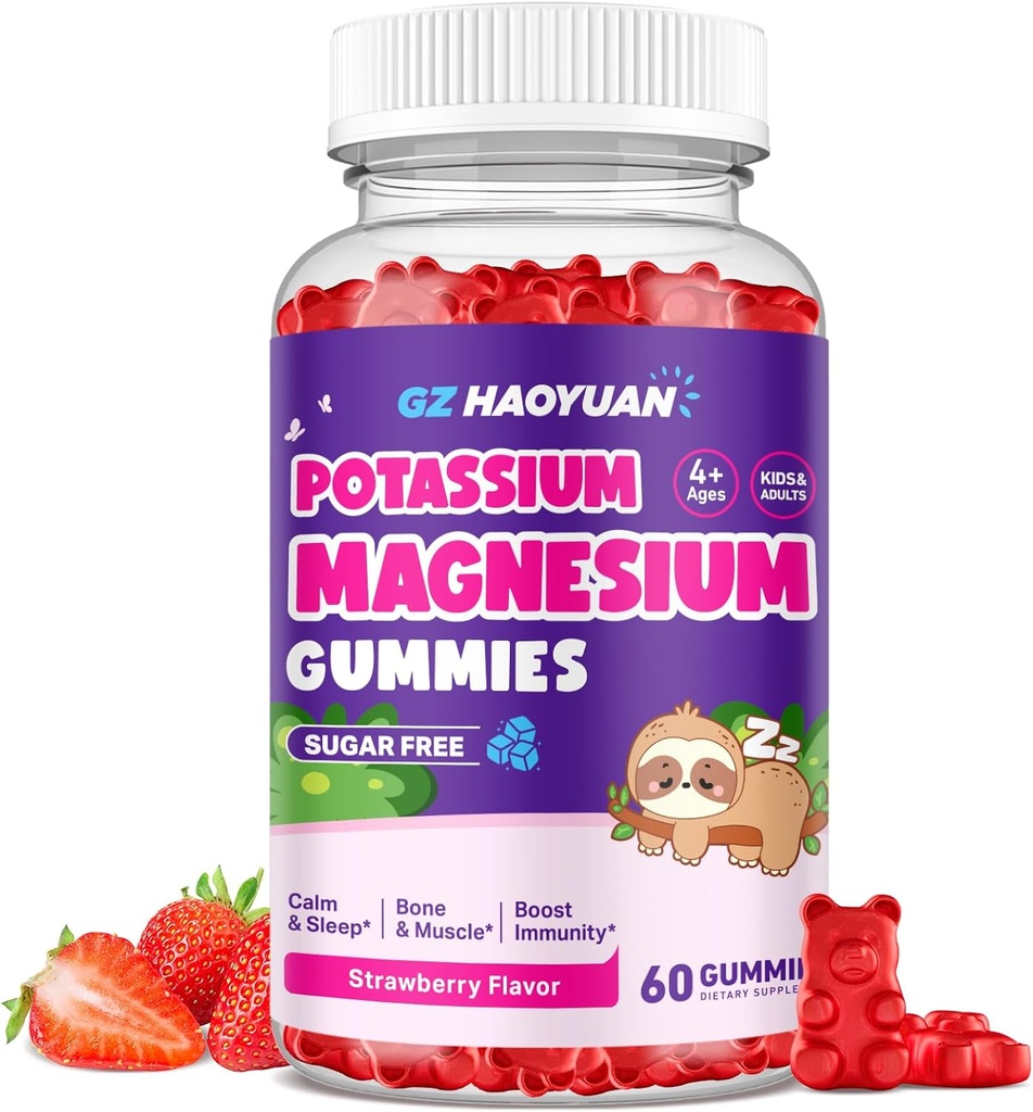 Magnesium Gummies for Kids - Magnesium Glycinate Gummies with Vitamin D3, B6, Potassium & Ashwagandha, Magnesium for Kids &amp; Adults Relaxation, Sleep, Brain & Bone Health -Vegan Strawberry 60ct